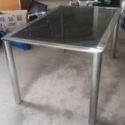 Dining table in chromed steel and smoked glass top, 1969
