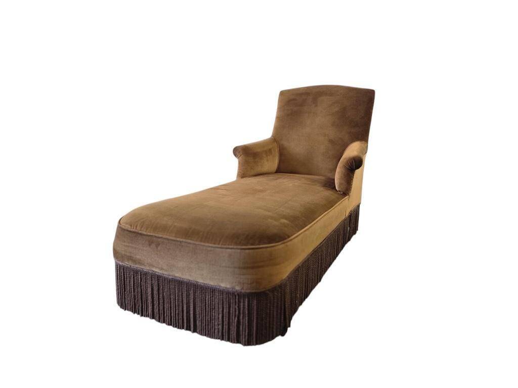 Chaise longue vintage / fauteuil / méridienne avec franges