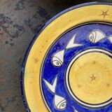 Pair of dishes Safi Dmani ethnic ceramic fish yellow and blue - vintage pottery