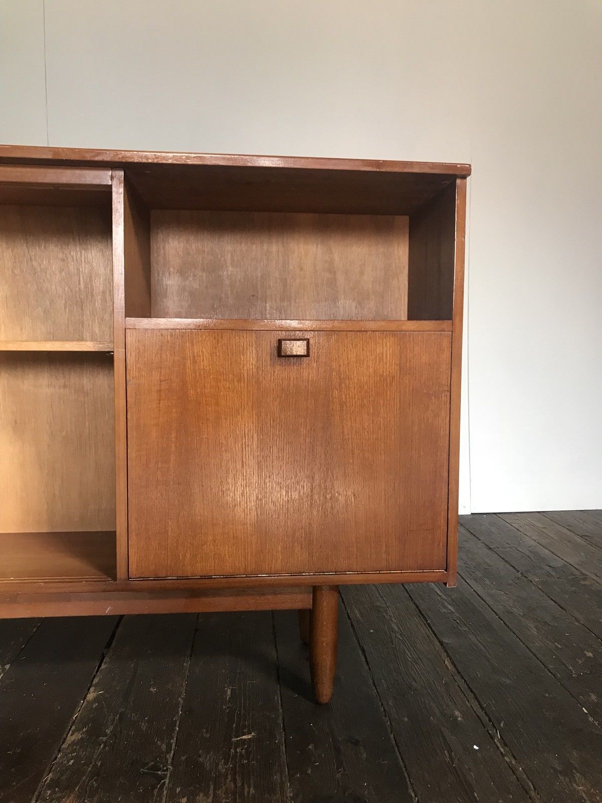 Row / teak, part glass, Mid century Scandinavian buffet