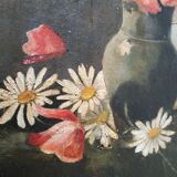 Peinture ancienne "coquelicots et marguerites"