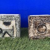 Pair of Troika Cornwall English ceramic cube vases by Linda Hazel and Avril Bennet, 1970
