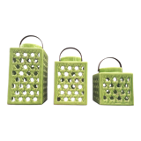 Set trio lanternes decoratives design ceramique emaillees craquelée glaçure
