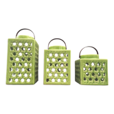 Set trio decorative lanterns design ceramic enamelled cracked glaze