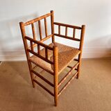 Antique Dutch bobbin chair with rush seating