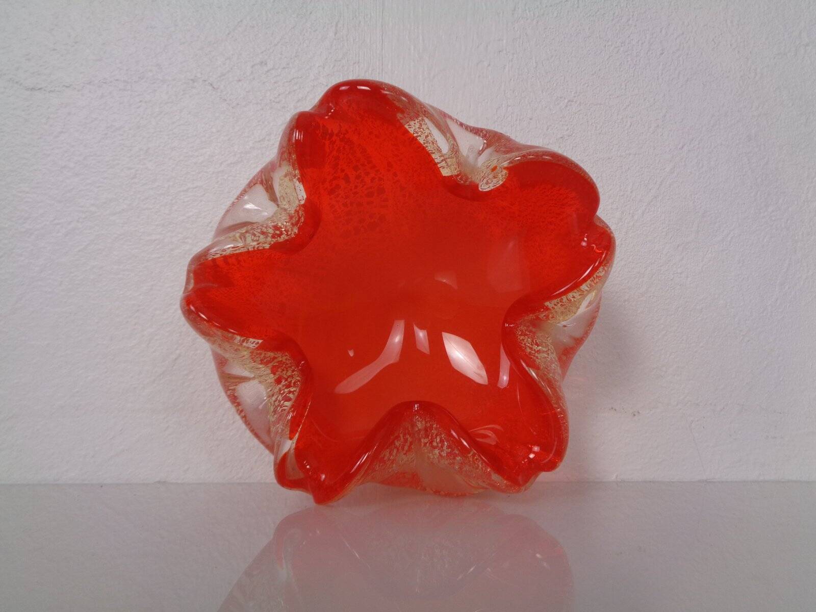 Red & Silver Murano Glass Ashtray by Barovier & Toso, Italy, 1960s