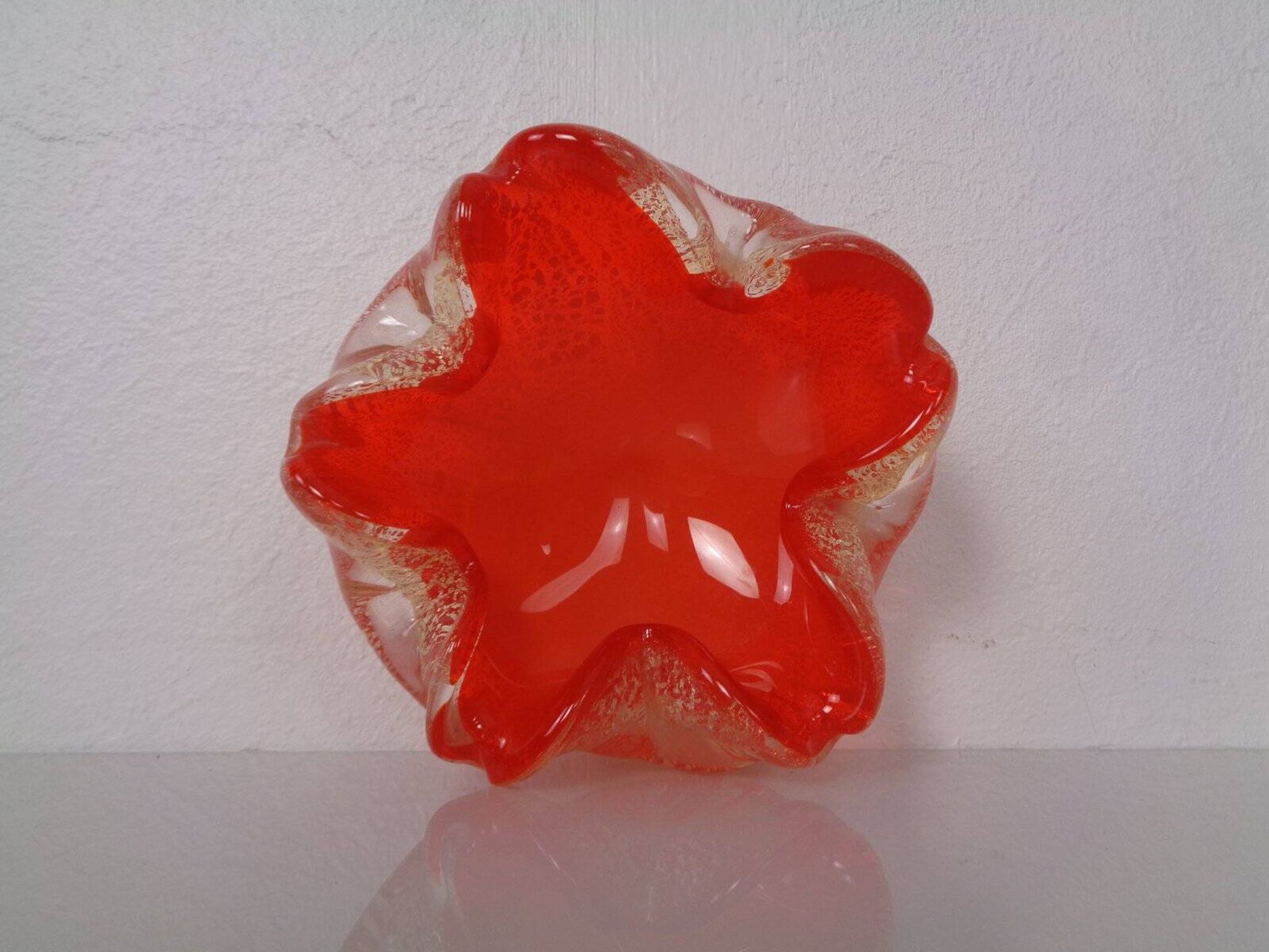 Red & Silver Murano Glass Ashtray by Barovier & Toso, Italy, 1960s