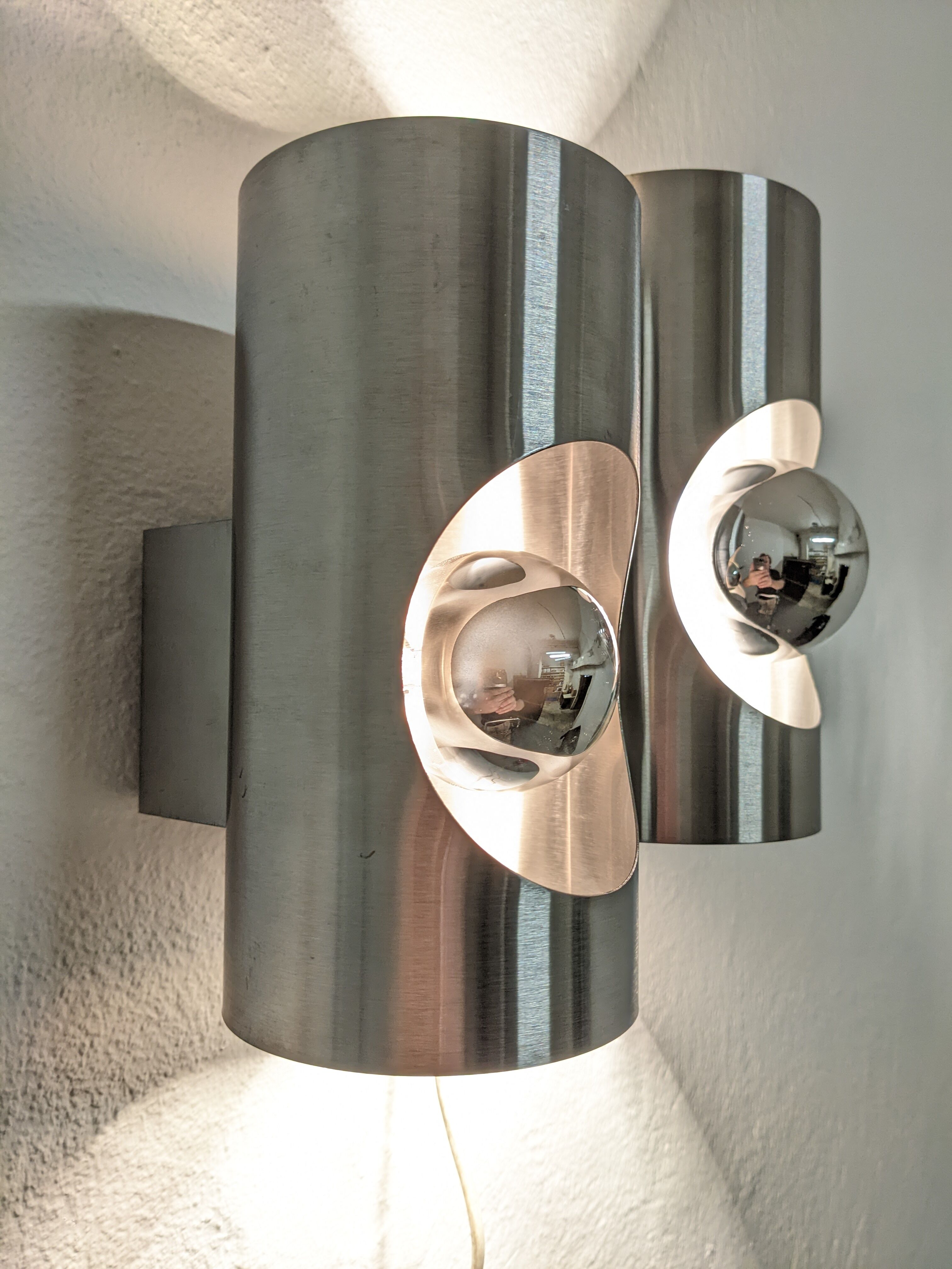 Pair of double wall lamps space age of the 60s/70s