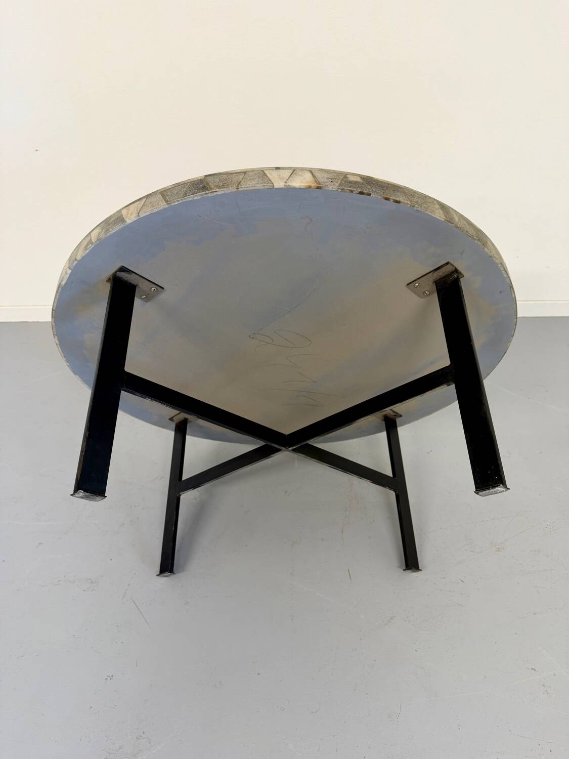 Antique stone and metal coffee table, vintage 70s design