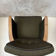Pair of vintage wooden and fabric armchairs from the 1960s.