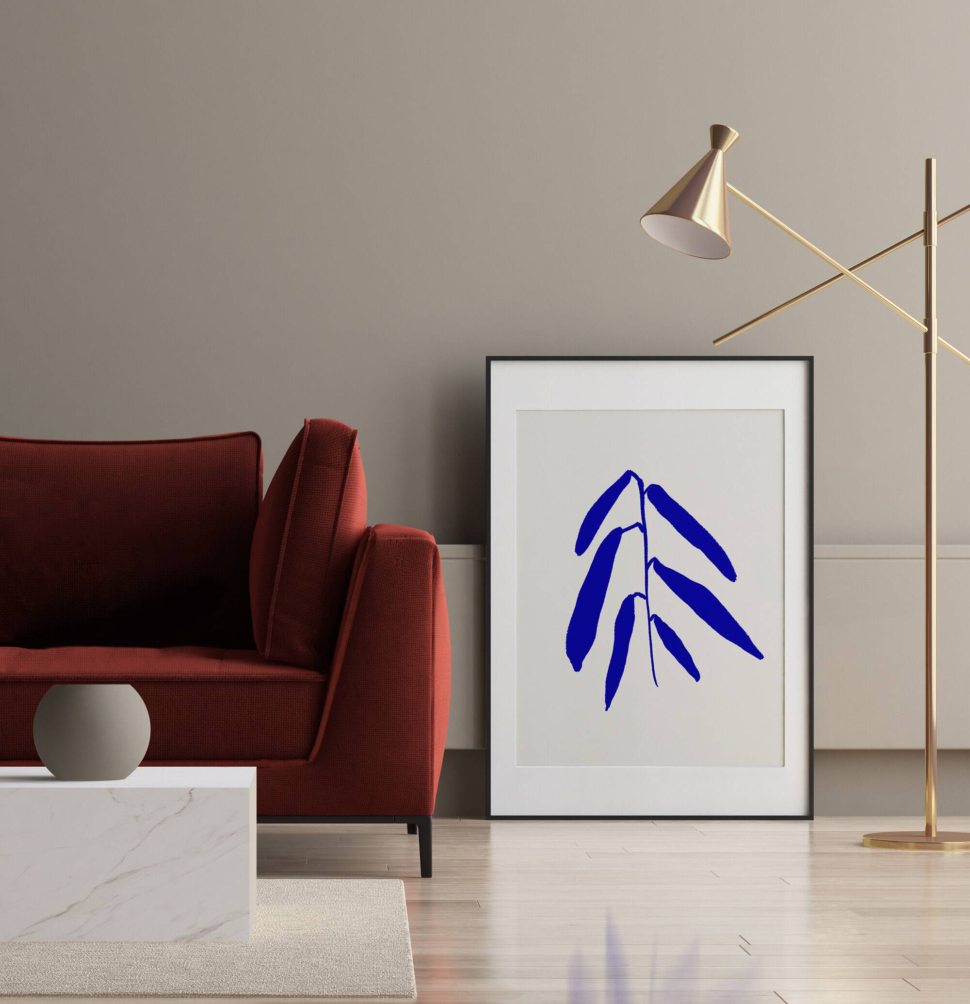 Blue botanical illustration giclee print, 50x70