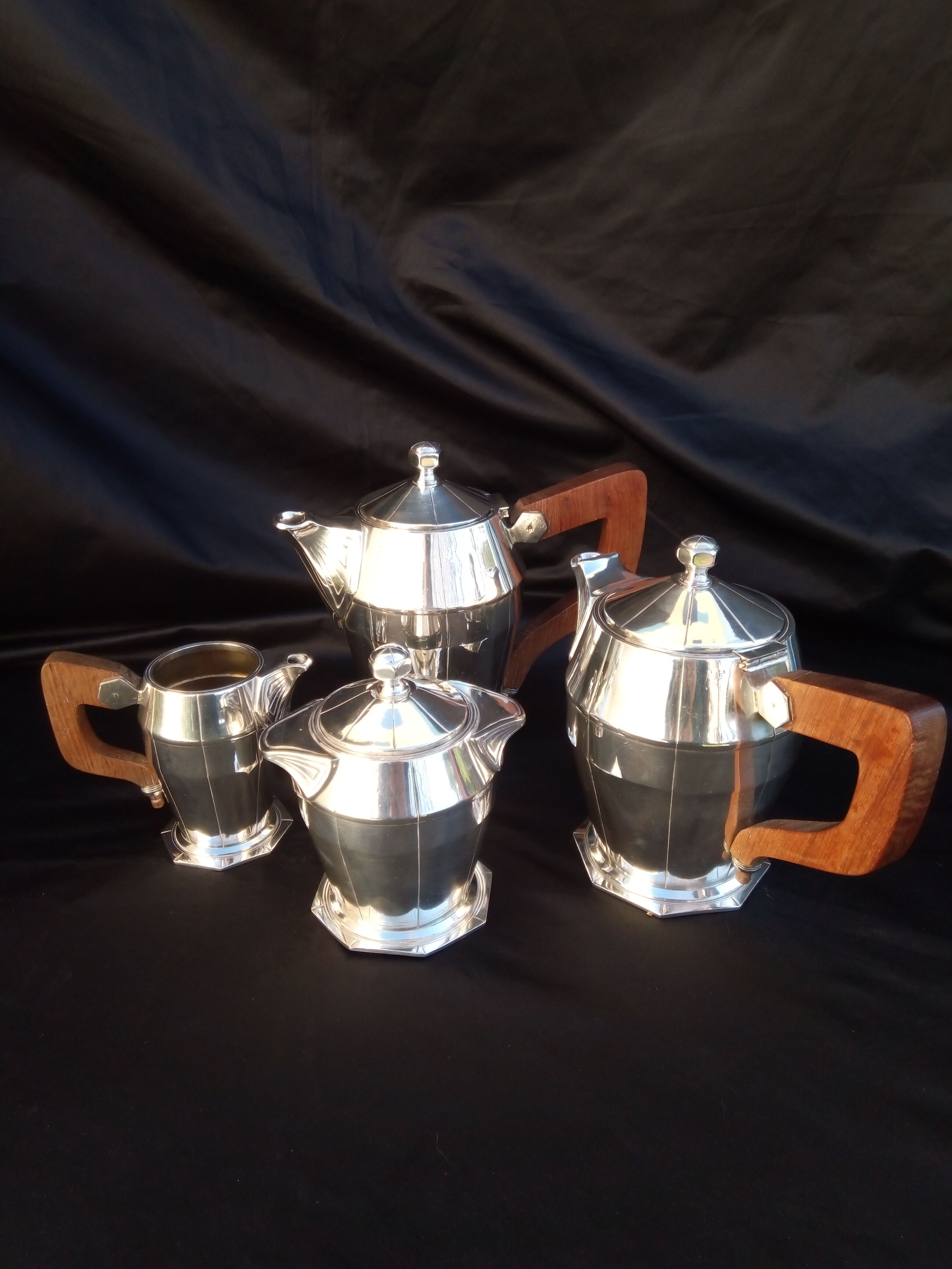Coffee service, art tea in art deco silver metal