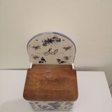 Vintage ceramic and wood salt box