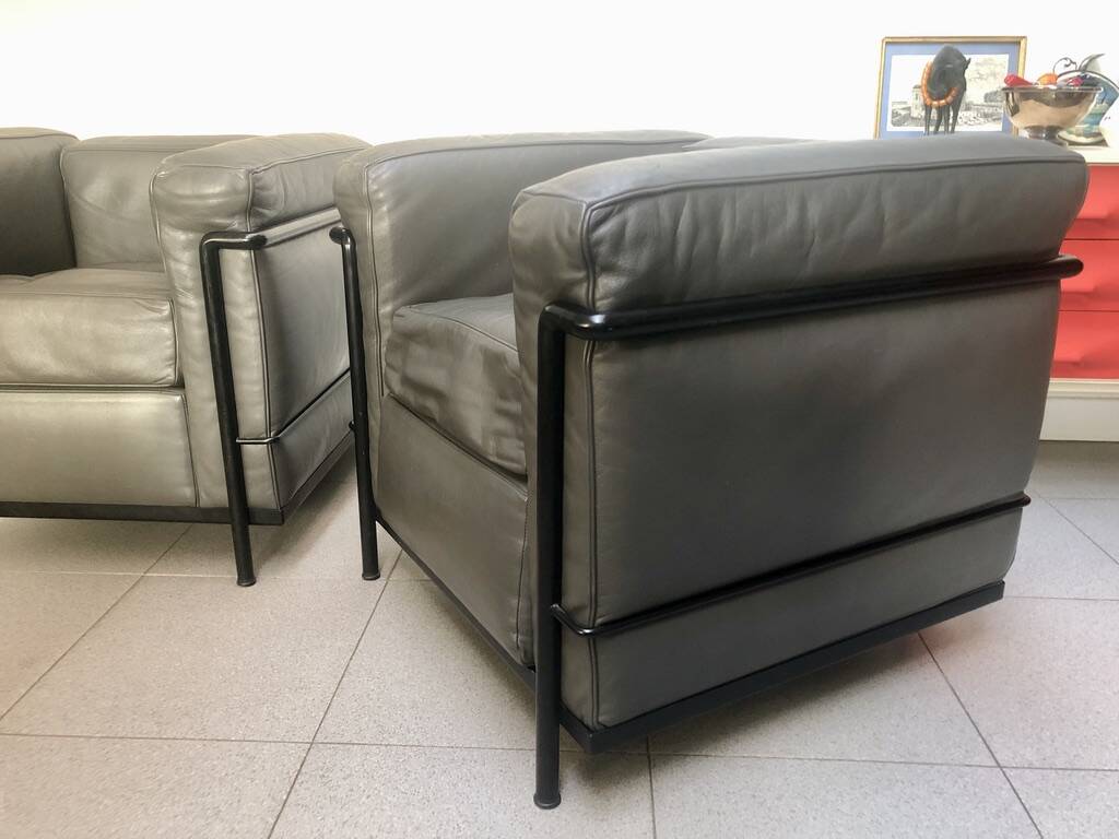 Pair of LC2 Le Corbusier armchairs by Cassina