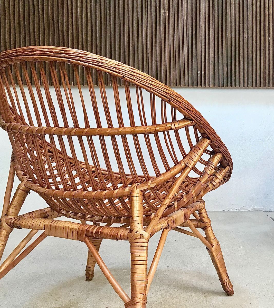 Easy Chair Hand-Woven in Wicker Rattan, Italy 1950s