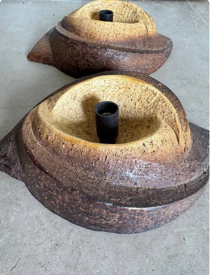 Vintage brutalist stoneware wall sconces, 1960s, set of 2
