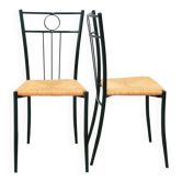 Vintage set black bistro with rope seat