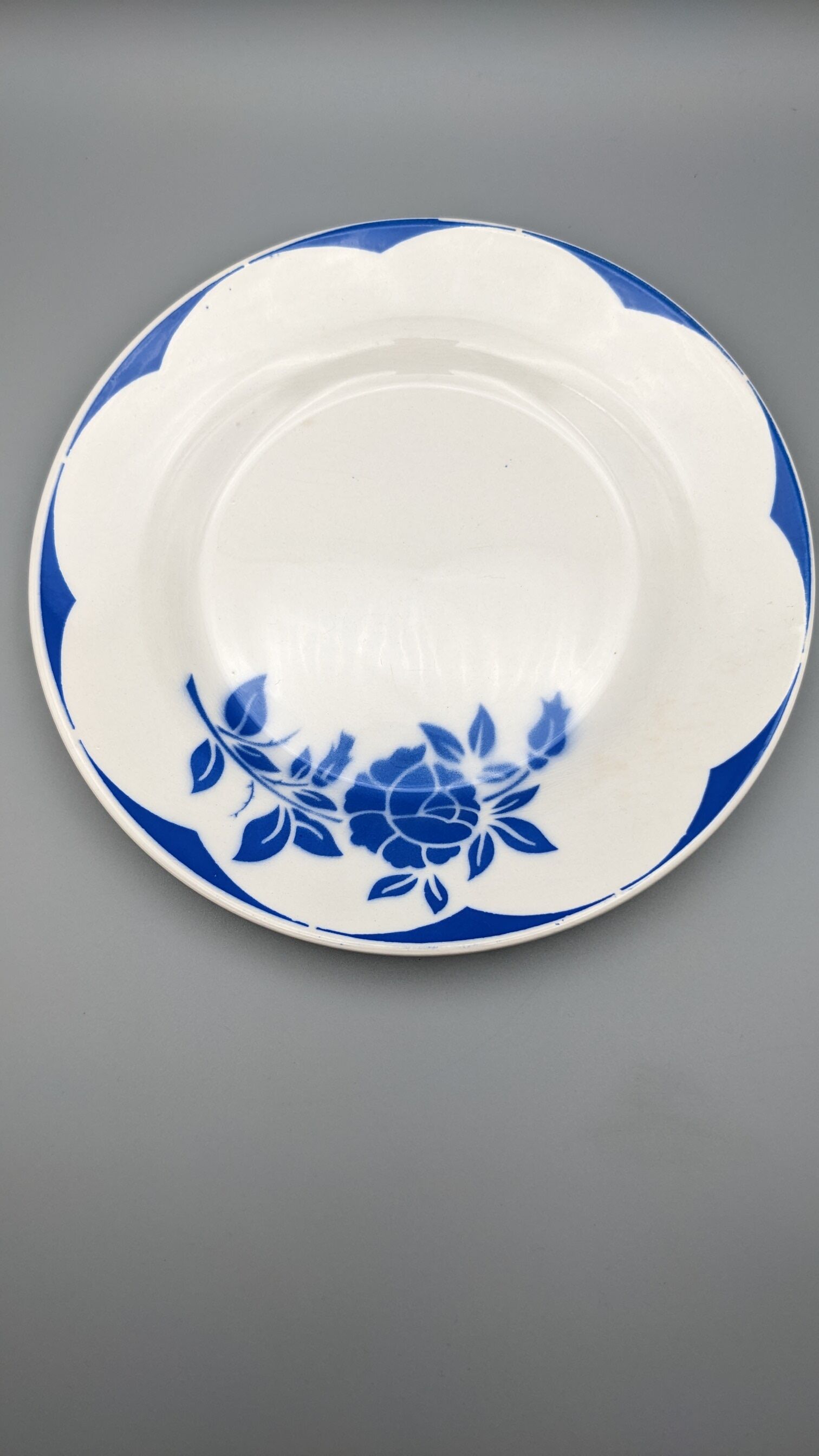 Series of 6 vintage art deco plates Digoin Sarreguemines Corsica blue flowers