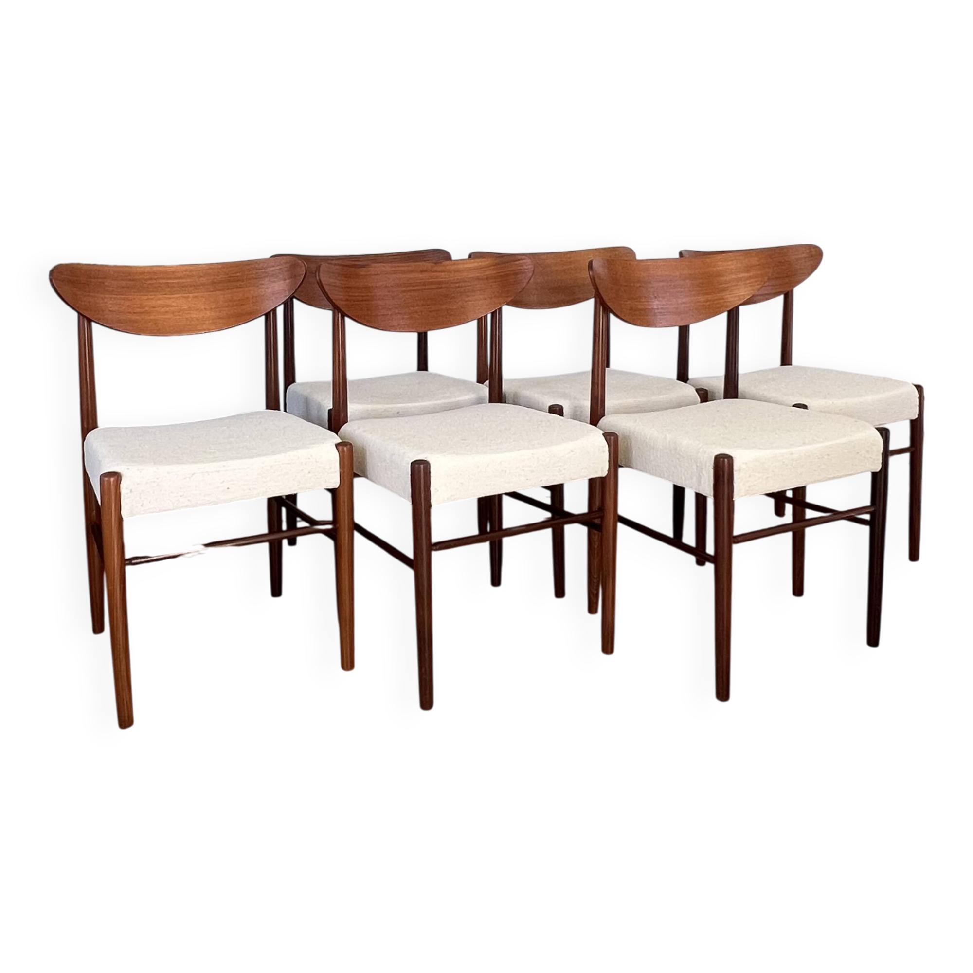 Set of 6 Scandinavian style Danish teak upholstered chairs. 1960s