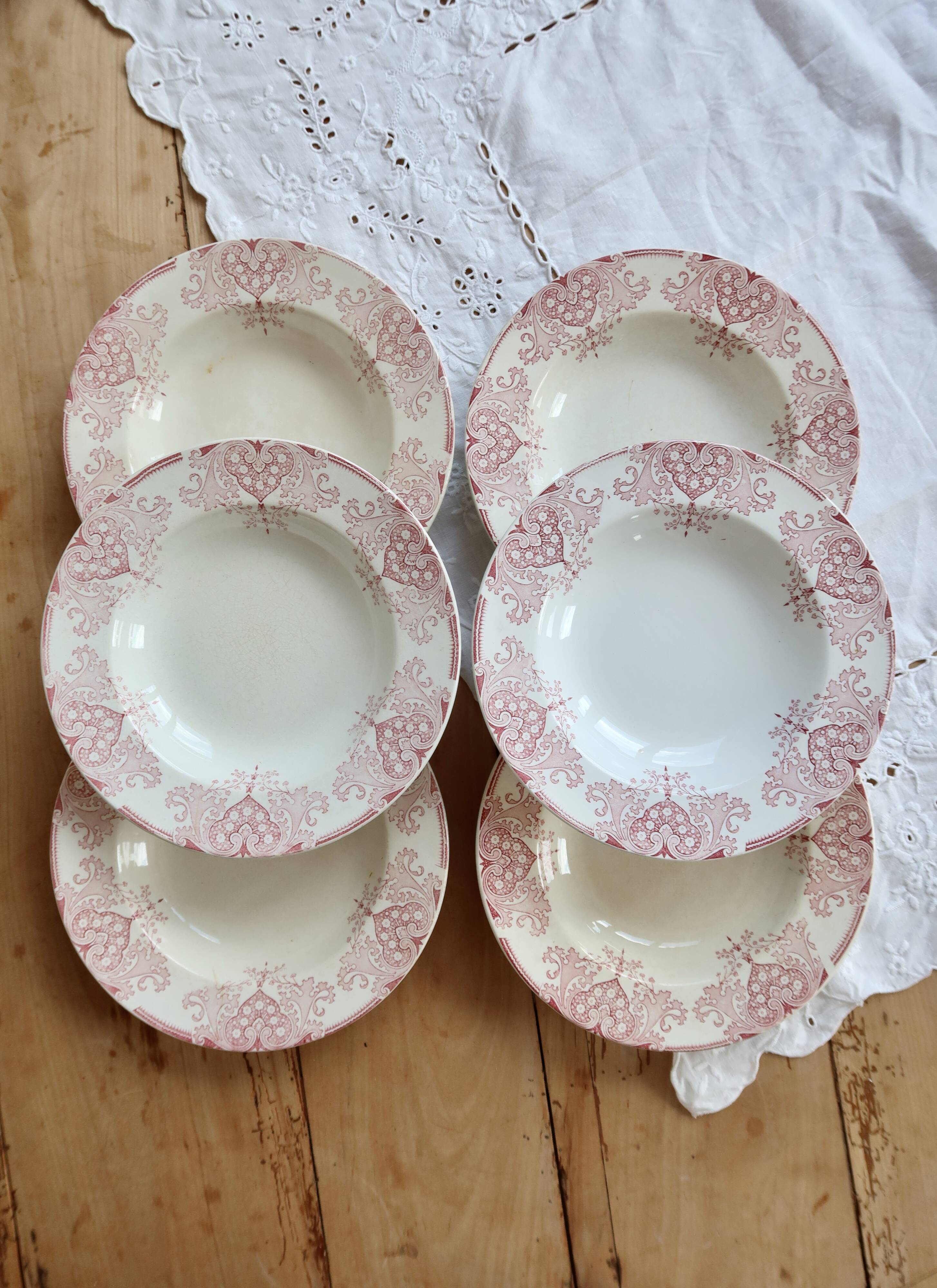 6 deep plates red iron clay Lunéville - "Mauresque" decoration