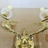Pair of Lucien Gau "swan" wall lights in gilded bronze with bright gold and crystal