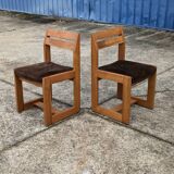 Pair of Maison Regain Elm Sled Chairs, Vintage 1960s