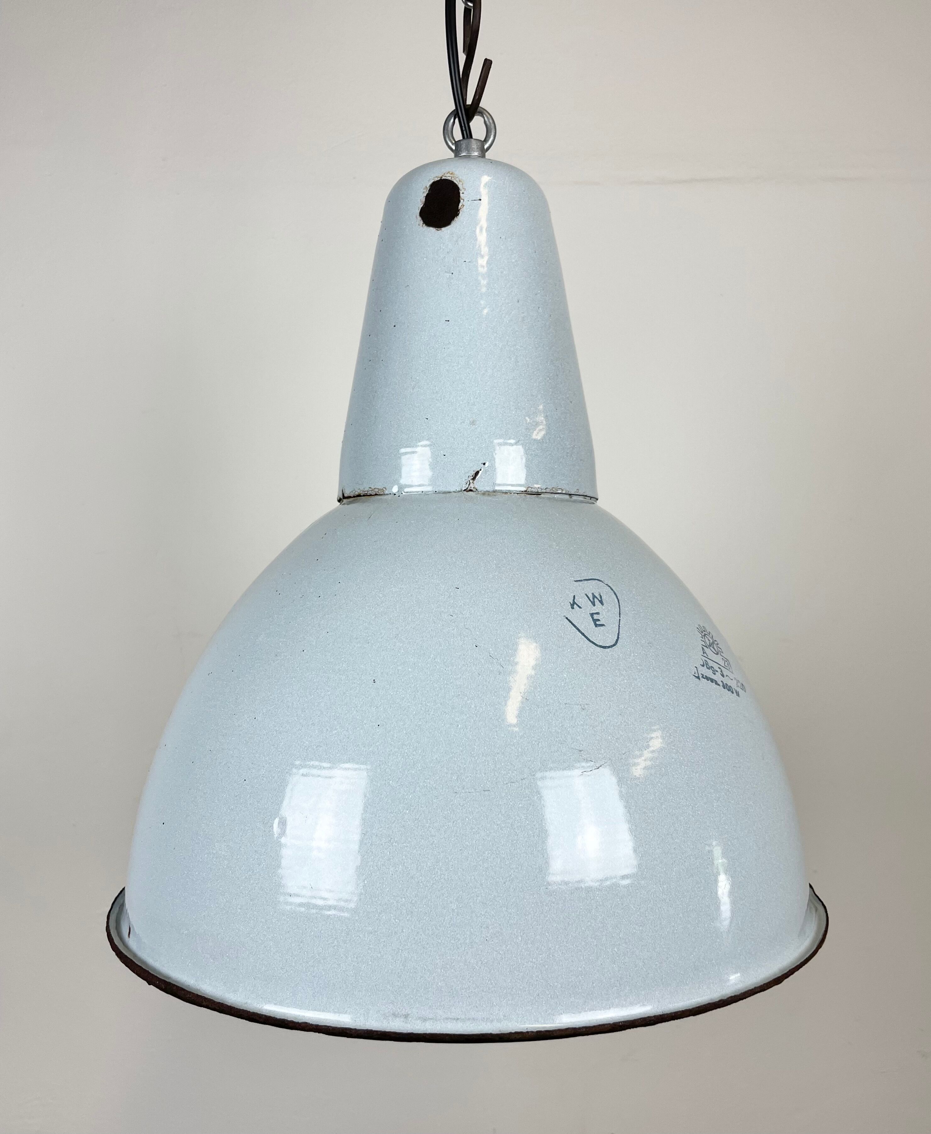Industrial Grey Enamel Pendant Lamp, 1960s