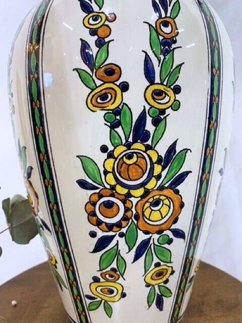 Pair of Boch Frères La Louvière vases, floral decoration signed Charles Catteau