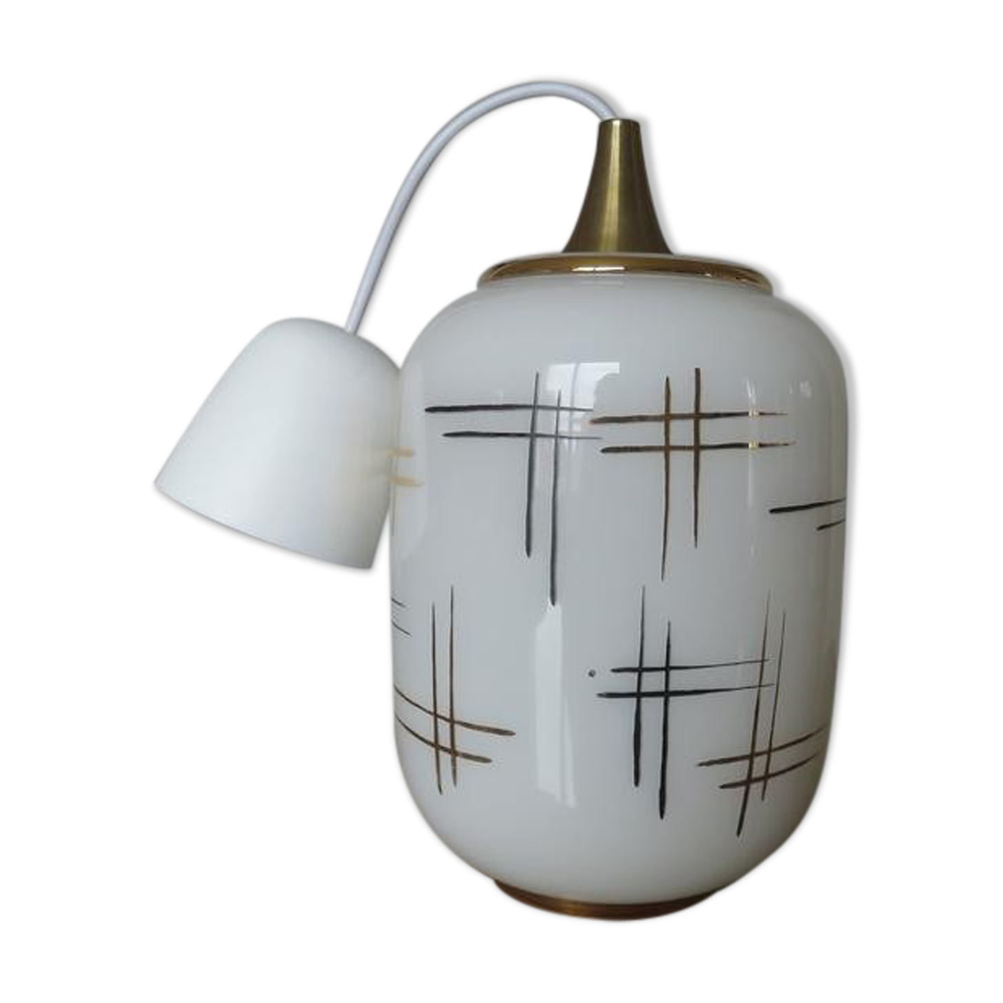 Hanging opaline white gold geometric patterns 60s 70s