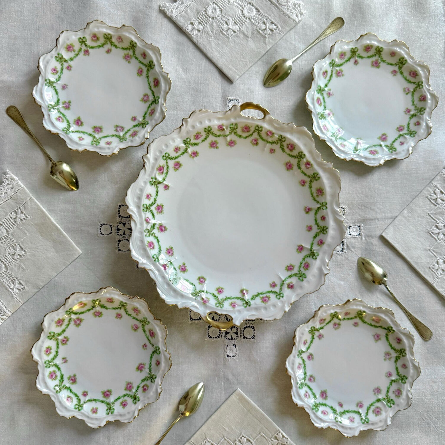 Limoges Cake Plates and Dessert Plates | Ribbons, Bows and Roses