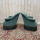 Pair of Napoleon III style green velvet toad armchairs