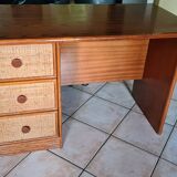 Wooden and rattan desk
