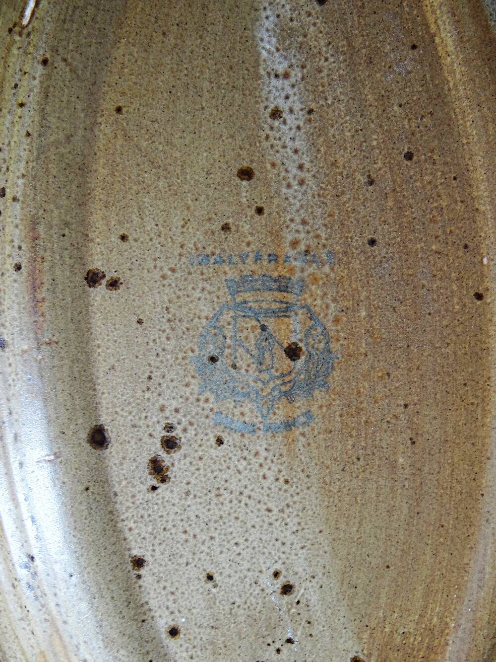 Grand plat de service ovale grès/céramique artisanal vintage Salins années 60