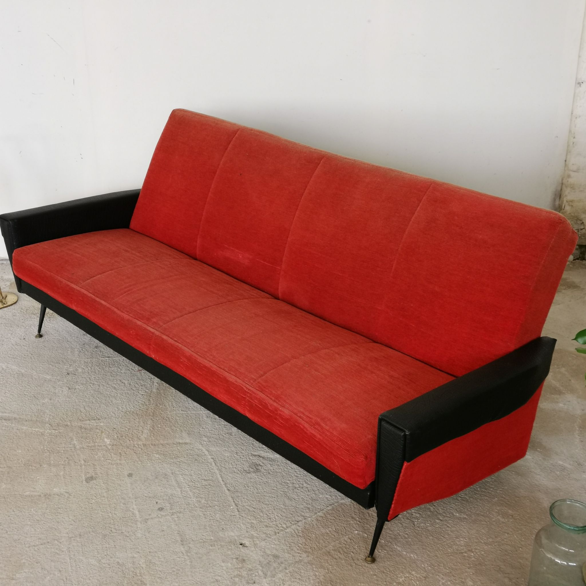 Convertible bench daybed rockabilly red and blakc 50-60s