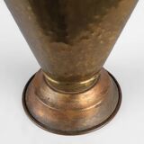 French vintage rustic brass and copper base umbrella stand with embossed decoration