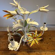 Vintage floral metal painted chandelier – 3 lights – 1970s