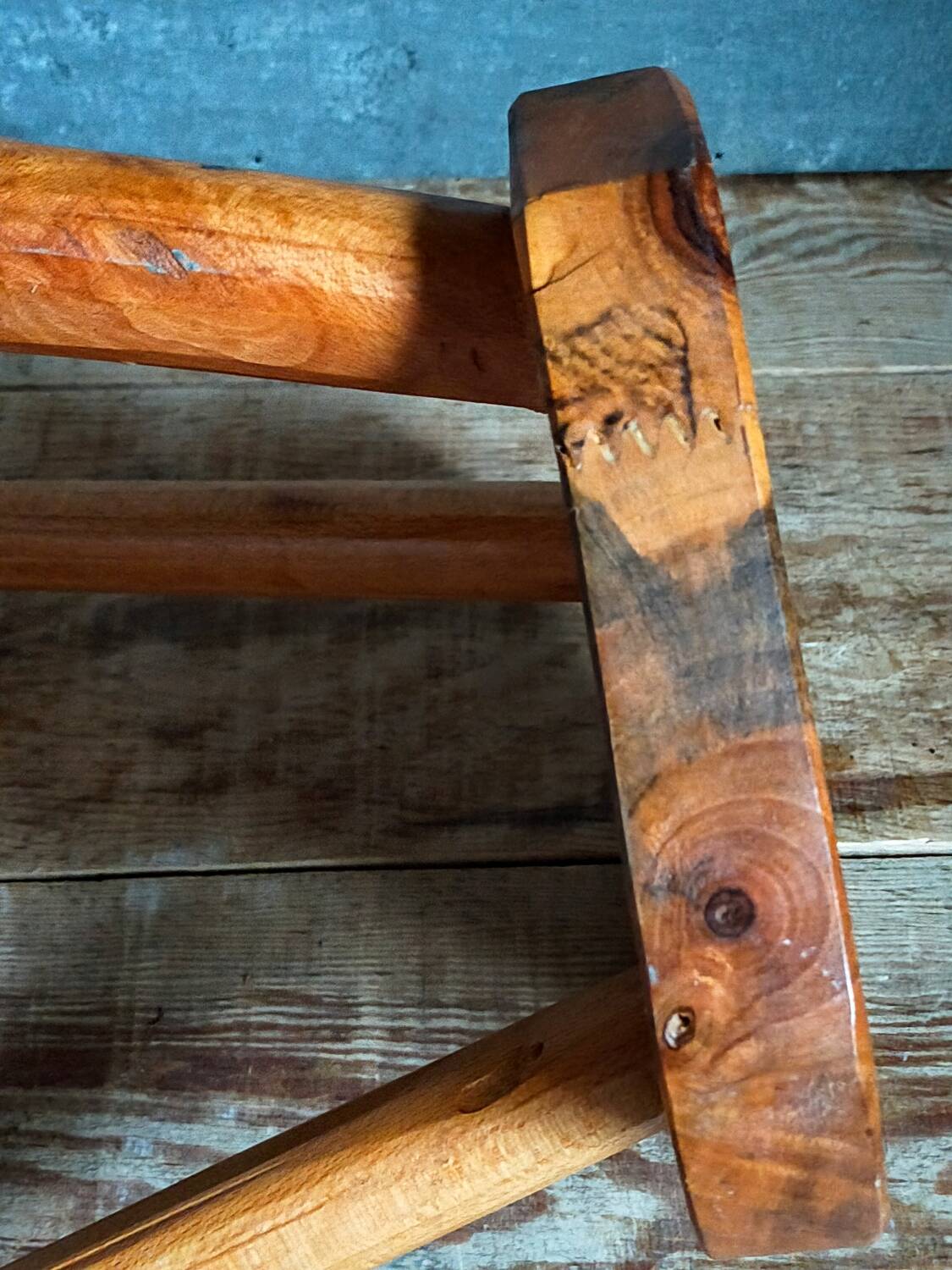 Solid wood tripod stool from the 50s