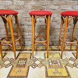 Set de 3 tabourets de bar en bois courbé 1960