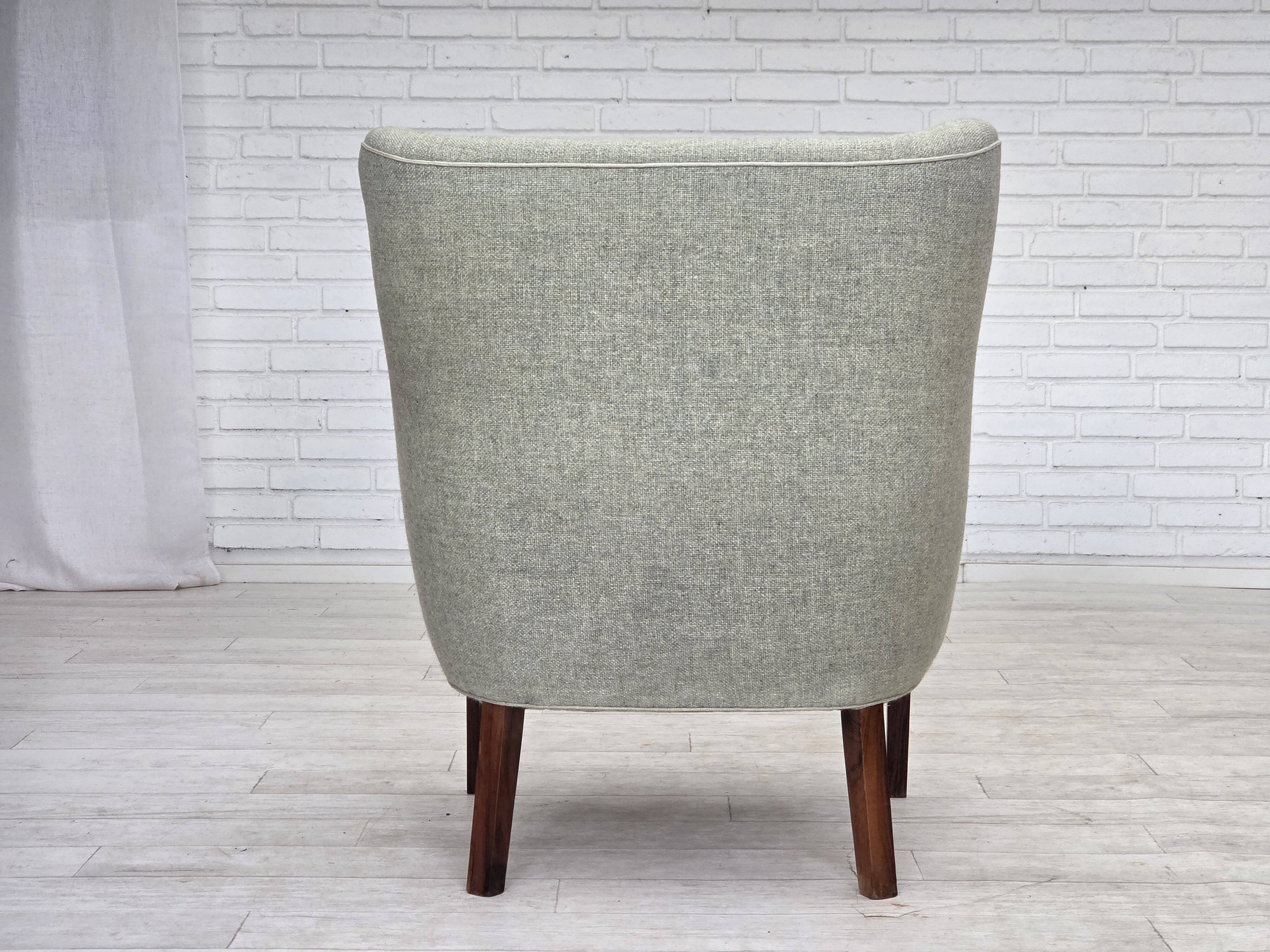 1960s, Danish armchair, original light grey furniture wool, teak wood.