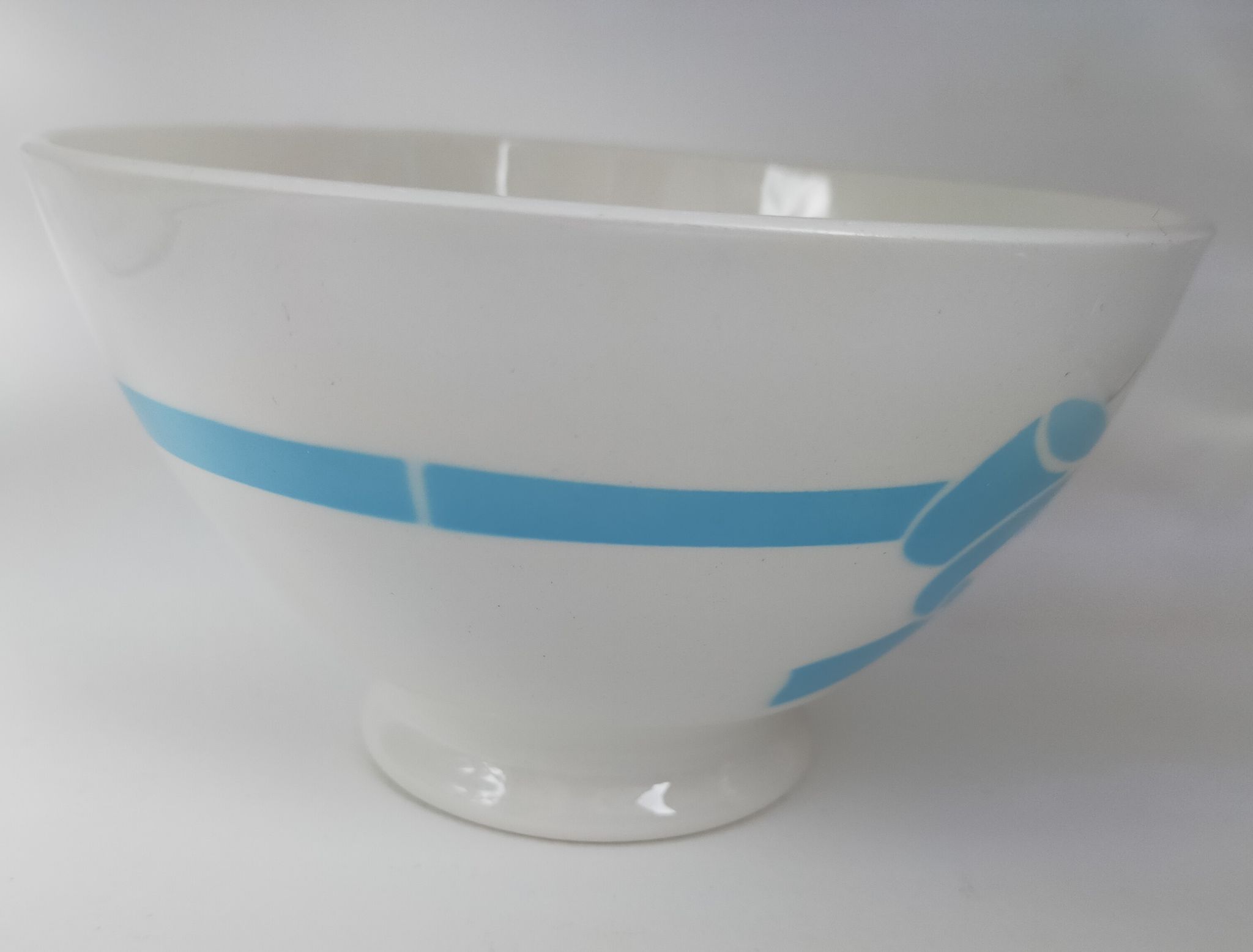Old ceramic bowl earthenware white French blue ribbon of the 50s vintage