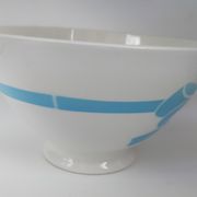 Old ceramic bowl earthenware white French blue ribbon of the 50s vintage