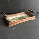 Antique miniature plateau, oil painting, turned wood and brass.