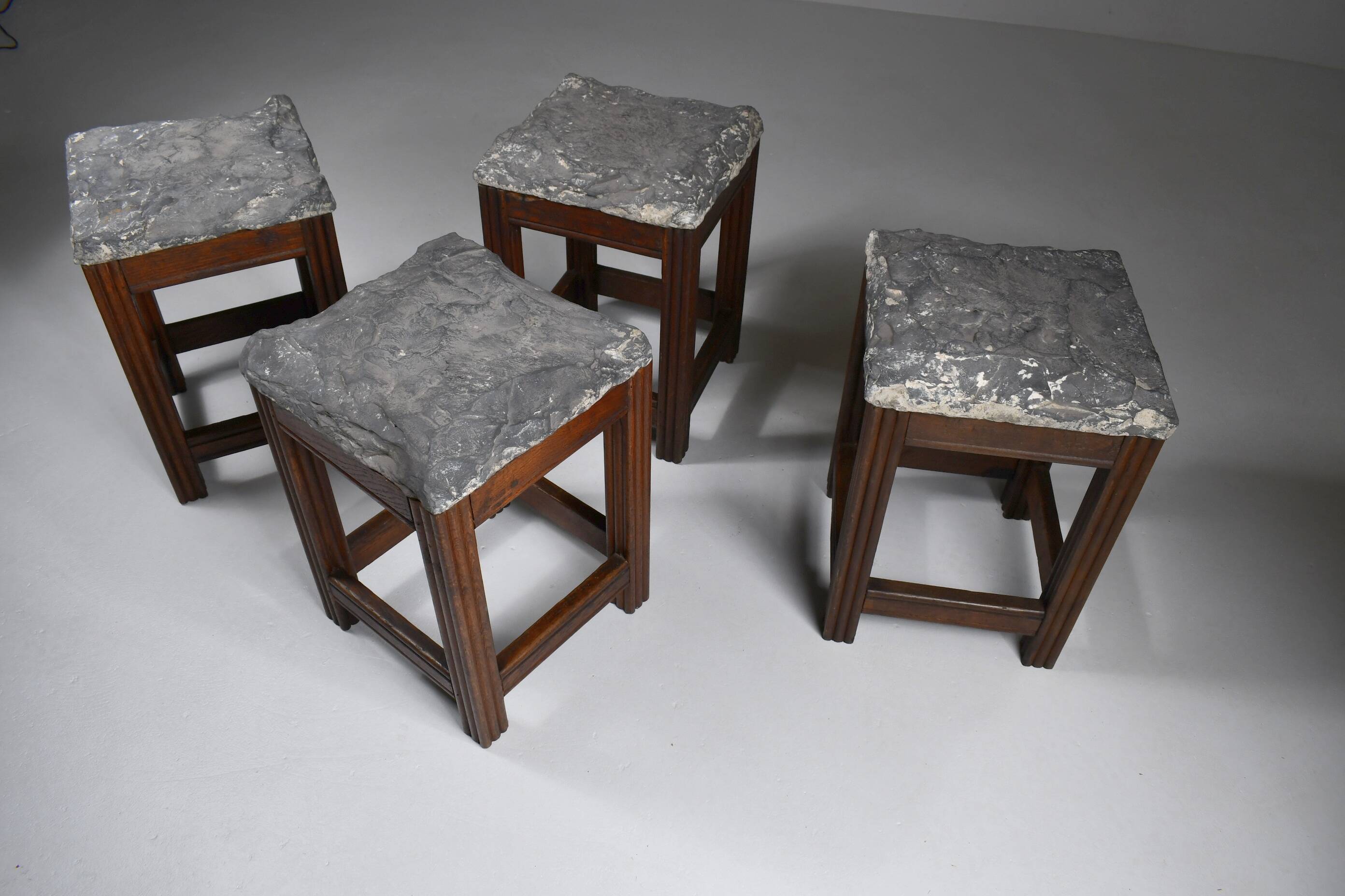 Tabourets vintage en pierre et bois x 4