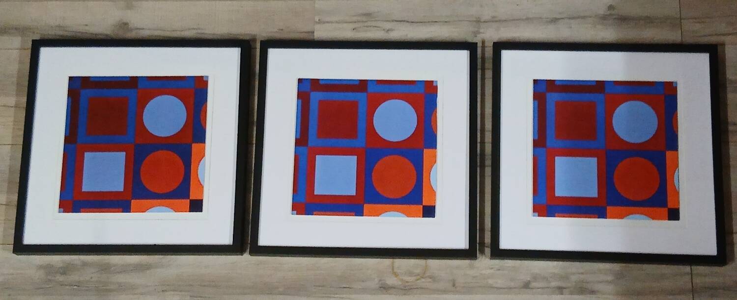 Vintage Art Optique - Victor Vasarely - 3 Frames 40x40cm