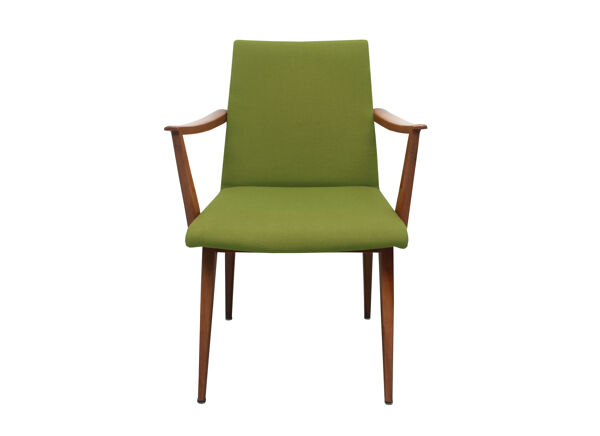 Fauteuil des années 1950 en cerisier, tissu vert