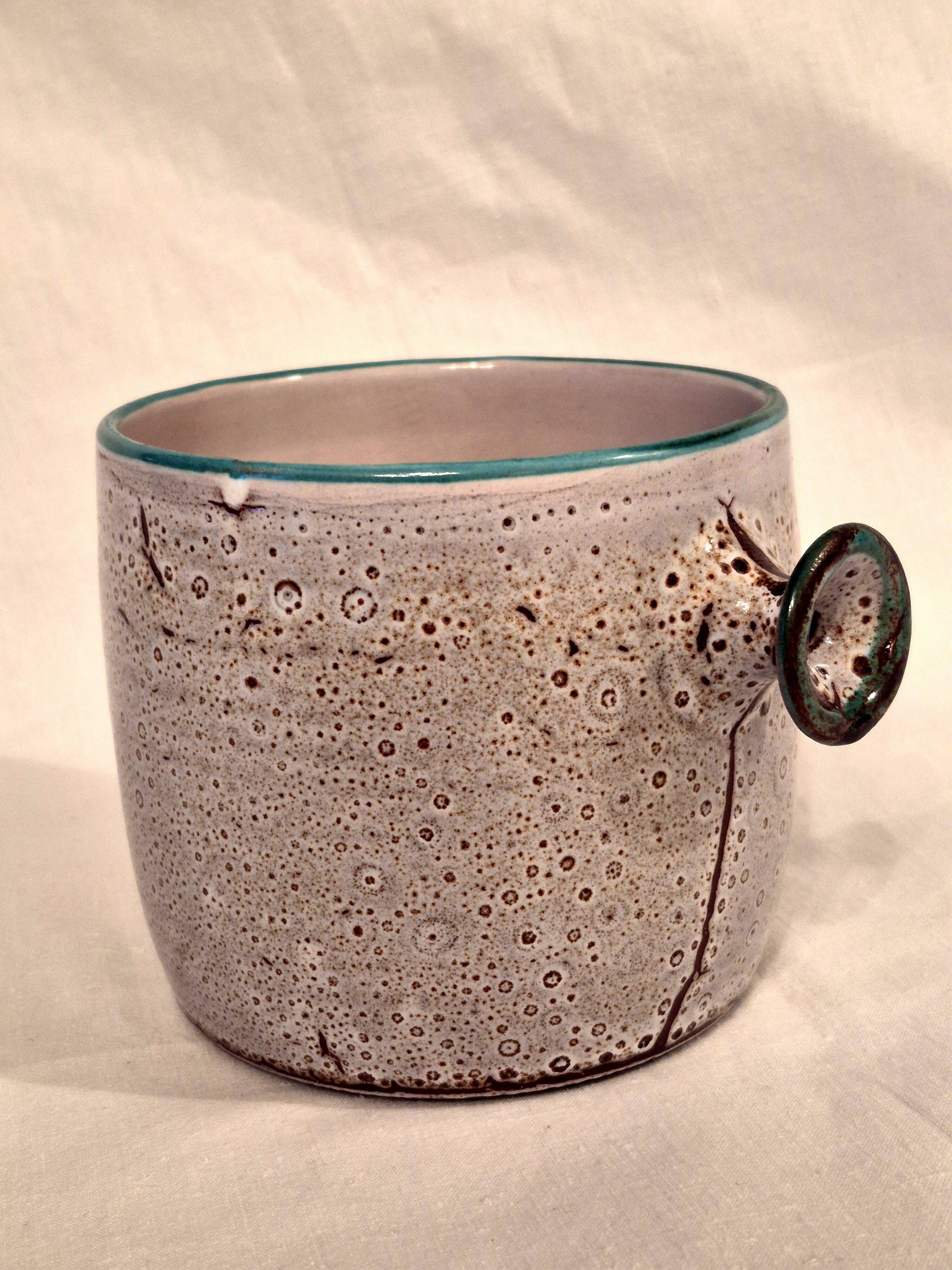Cache-pot, vase, covered pot, Vallauris motif "Aux Chardons" by E. Danie.