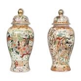 Royal Chinese Satsuma ceramic vases hand-decorated, 1960.