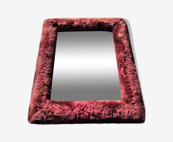 Miroir à poser ou à suspendre glace biseautée et velours rouge vers 1930
