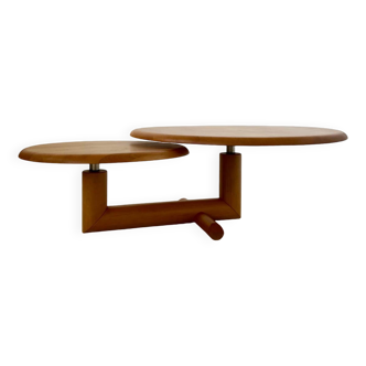Wooden coffee table with 2 adjustable shelves, Roche Bobois 80s