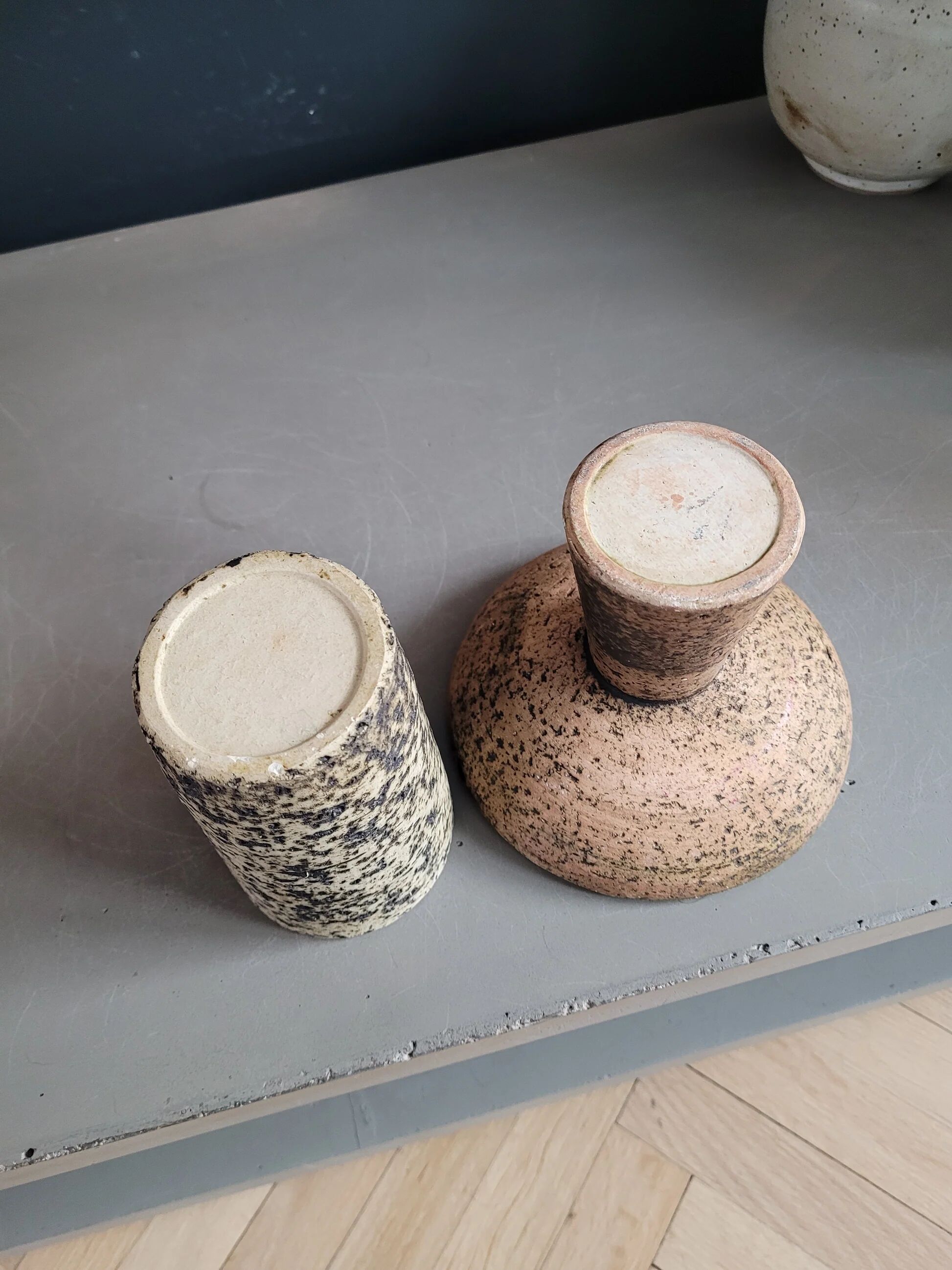 Brutalist ceramic vase and candlestick set